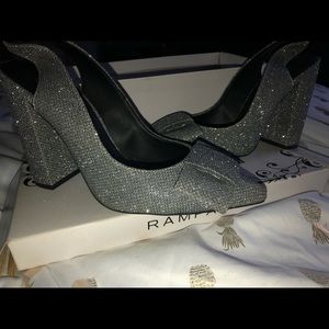 Silver block heels